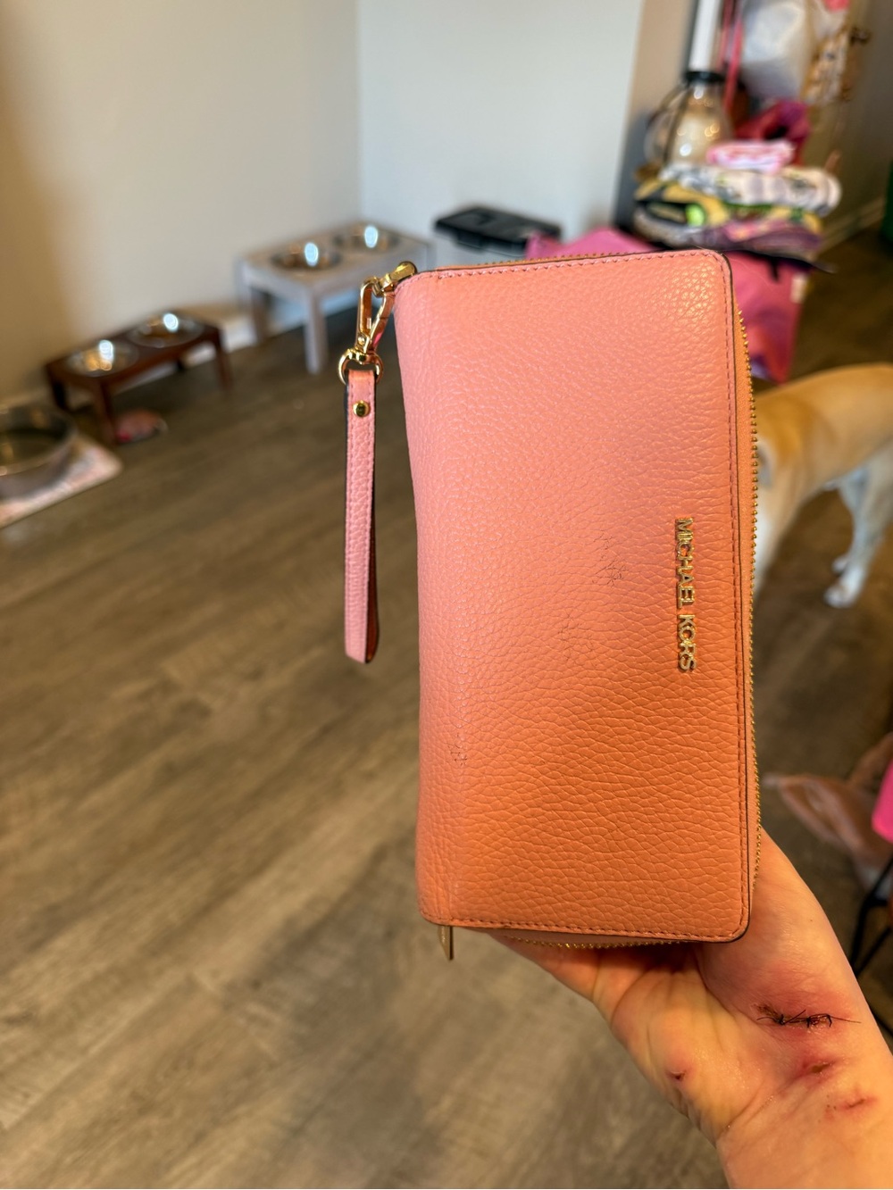 Michael Kors Coral Pink Pebbled Leather Zip Wristlet